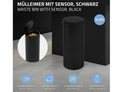 ML-DESIGN Cubo De Basura Para Cocina|Cubo de basura inteligente con sensor de movimiento 40L papelera redonda con apertura y cierre automática de acero con pantalla LED