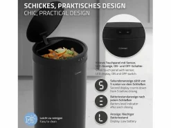 ML-DESIGN Cubo De Basura Para Cocina|Cubo de basura inteligente con sensor de movimiento 40L papelera redonda con apertura y cierre automática de acero con pantalla LED