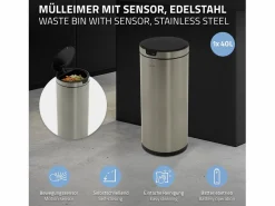 ML-DESIGN Cubo De Basura Para Cocina|Cubo de basura inteligente con sensor de movimiento 40L papelera redonda con apertura y cierre automática de acero con pantalla LED