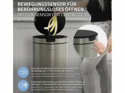 ML-DESIGN Cubo De Basura Para Cocina|Cubo de basura inteligente con sensor de movimiento 40L papelera redonda con apertura y cierre automática de acero con pantalla LED