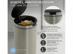 ML-DESIGN Cubo De Basura Para Cocina|Cubo de basura inteligente con sensor de movimiento 40L papelera redonda con apertura y cierre automática de acero con pantalla LED