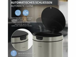 ML-DESIGN Cubo De Basura Para Cocina|Cubo de basura inteligente con sensor de movimiento 30L papelera redonda con apertura y cierre automática de acero con pantalla LED