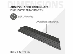 Perfil angular de wpc antracita esquina derecha 38x2x7,5 cm borde de remate para baldosas con sistema clic aspecto madera para terraza^ML-DESIGN Clearance