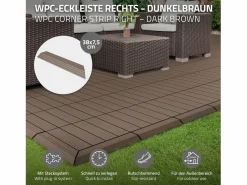 Perfil angular de wpc marrón oscuro esquina derecha 38x2x7,5 cm borde de remate para baldosas con sistema clic aspecto madera para terraza^ML-DESIGN New