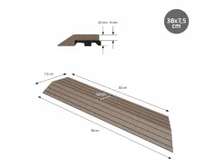 Perfil angular de wpc marrón oscuro esquina derecha 38x2x7,5 cm borde de remate para baldosas con sistema clic aspecto madera para terraza^ML-DESIGN New