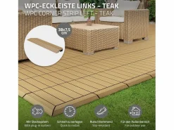 ML-DESIGN Terraza|Perfil angular de wpc marrón teca esquina izquierda 38x2x7,5 cm borde de remate para baldosas con sistema clic aspecto madera para terraza