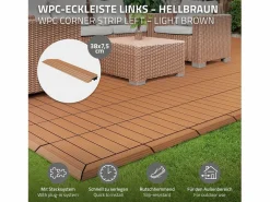 ML-DESIGN Perfil angular de wpc marrón claro esquina izquierda 38x2x7,5 cm borde de remate para baldosas con sistema clic aspecto madera para terraza Marru00f3n Best