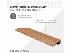 ML-DESIGN Perfil angular de wpc marrón claro esquina izquierda 38x2x7,5 cm borde de remate para baldosas con sistema clic aspecto madera para terraza Marru00f3n Best