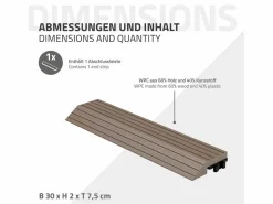 Perfil recto de wpc marrón oscuro 38x2x7,5 cm borde de remate para baldosas con sistema de clic aspecto madera para terraza, piscina o patio^ML-DESIGN Outlet