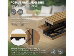 ML-DESIGN Terraza|Perfil recto de wpc marrón teca 38x2x7,5 cm borde de remate para baldosas con sistema de clic aspecto madera para terraza, piscina o patio