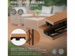 ML-DESIGN Terraza|Perfil recto de wpc marrón claro 38x2x7,5 cm borde de remate para baldosas con sistema de clic aspecto madera para terraza, piscina o patio