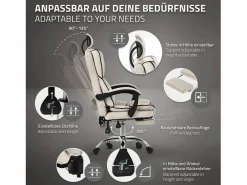 ML-DESIGN Silla de oficina ergonómica, , Altura ajustable con respaldo alto Beige New