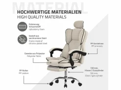 ML-DESIGN Silla de oficina ergonómica, , Altura ajustable con respaldo alto Beige New
