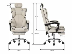 ML-DESIGN Silla de oficina ergonómica, , Altura ajustable con respaldo alto Beige New