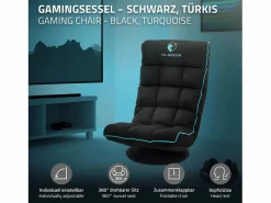 ML-DESIGN Sofá gaming ergonómico, negro-turquesa, sillón gamer de ordenador, videojuegos asiento gamer de suelo giratorio 360° y ajustable Azul turquesa Outlet