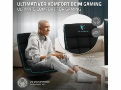 ML-DESIGN Sofá gaming ergonómico, negro-turquesa, sillón gamer de ordenador, videojuegos asiento gamer de suelo giratorio 360° y ajustable Azul turquesa Outlet