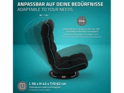 ML-DESIGN Sofá gaming ergonómico, negro-turquesa, sillón gamer de ordenador, videojuegos asiento gamer de suelo giratorio 360° y ajustable Azul turquesa Outlet