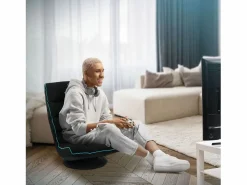 ML-DESIGN Sofá gaming ergonómico, negro-turquesa, sillón gamer de ordenador, videojuegos asiento gamer de suelo giratorio 360° y ajustable Azul turquesa Outlet
