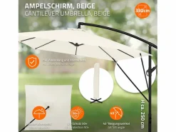 ML-DESIGN Sombrilla de jardín Ø330cm de aluminio parasol volafiza de terraza con soporte, giratoria 360° e inclinable con manivela Beige Best