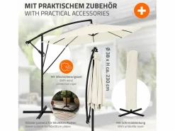 ML-DESIGN Sombrilla de jardín Ø330cm de aluminio parasol volafiza de terraza con soporte, giratoria 360° e inclinable con manivela Beige Best