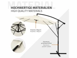 ML-DESIGN Sombrilla de jardín Ø330cm de aluminio parasol volafiza de terraza con soporte, giratoria 360° e inclinable con manivela Beige Best