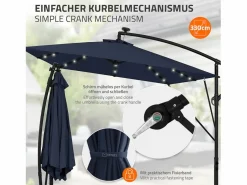 ML-DESIGN Sombrilla|Sombrilla de jardín con LED solar Ø330cm de aluminio marino parasol volafiza de terraza con soporte, giratoria 360° e inclinable