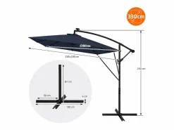 ML-DESIGN Sombrilla|Sombrilla de jardín con LED solar Ø330cm de aluminio marino parasol volafiza de terraza con soporte, giratoria 360° e inclinable