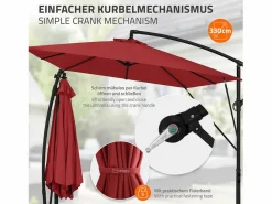 Sombrilla de jardín Ø330cm de aluminio antracita parasol volafiza de terraza con soporte, giratoria 360° e inclinable con manivela^ML-DESIGN Hot