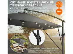 ML-DESIGN Sombrilla de jardín con LED solar Ø330cm de aluminio antracita parasol volafiza de terraza con soporte, giratoria 360° e inclinable Gris antracita Clearance