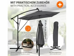 ML-DESIGN Sombrilla de jardín con LED solar Ø330cm de aluminio antracita parasol volafiza de terraza con soporte, giratoria 360° e inclinable Gris antracita Clearance