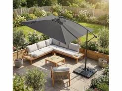 ML-DESIGN Sombrilla de jardín con LED solar Ø330cm de aluminio antracita parasol volafiza de terraza con soporte, giratoria 360° e inclinable Gris antracita Clearance