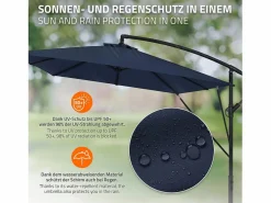 ML-DESIGN Sombrilla de jardín Ø330cm de aluminio marino parasol volafiza de terraza con soporte, giratoria 360° e inclinable con manivela Azul New
