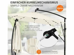 ML-DESIGN Sombrilla|Sombrilla de jardín con LED solar Ø330cm de aluminio parasol volafiza de terraza con soporte, giratoria 360° e inclinable