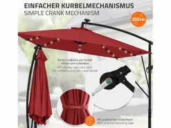 ML-DESIGN Sombrilla de jardín con LED solar Ø330cm de aluminio parasol volafiza de terraza con soporte, giratoria 360° e inclinable Rojo Online