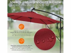 ML-DESIGN Sombrilla de jardín con LED solar Ø330cm de aluminio parasol volafiza de terraza con soporte, giratoria 360° e inclinable Rojo Online