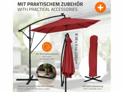 ML-DESIGN Sombrilla de jardín con LED solar Ø330cm de aluminio parasol volafiza de terraza con soporte, giratoria 360° e inclinable Rojo Online