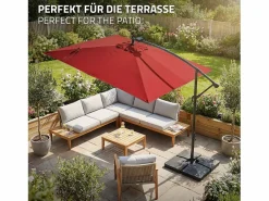 ML-DESIGN Sombrilla de jardín con LED solar Ø330cm de aluminio parasol volafiza de terraza con soporte, giratoria 360° e inclinable Rojo Online