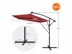 ML-DESIGN Sombrilla de jardín con LED solar Ø330cm de aluminio parasol volafiza de terraza con soporte, giratoria 360° e inclinable Rojo Online