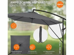 Sombrilla de jardín Ø330cm de aluminio antracita parasol volafiza de terraza con soporte, giratoria 360° e inclinable con manivela^ML-DESIGN Sale