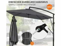 Sombrilla de jardín Ø330cm de aluminio antracita parasol volafiza de terraza con soporte, giratoria 360° e inclinable con manivela^ML-DESIGN Sale