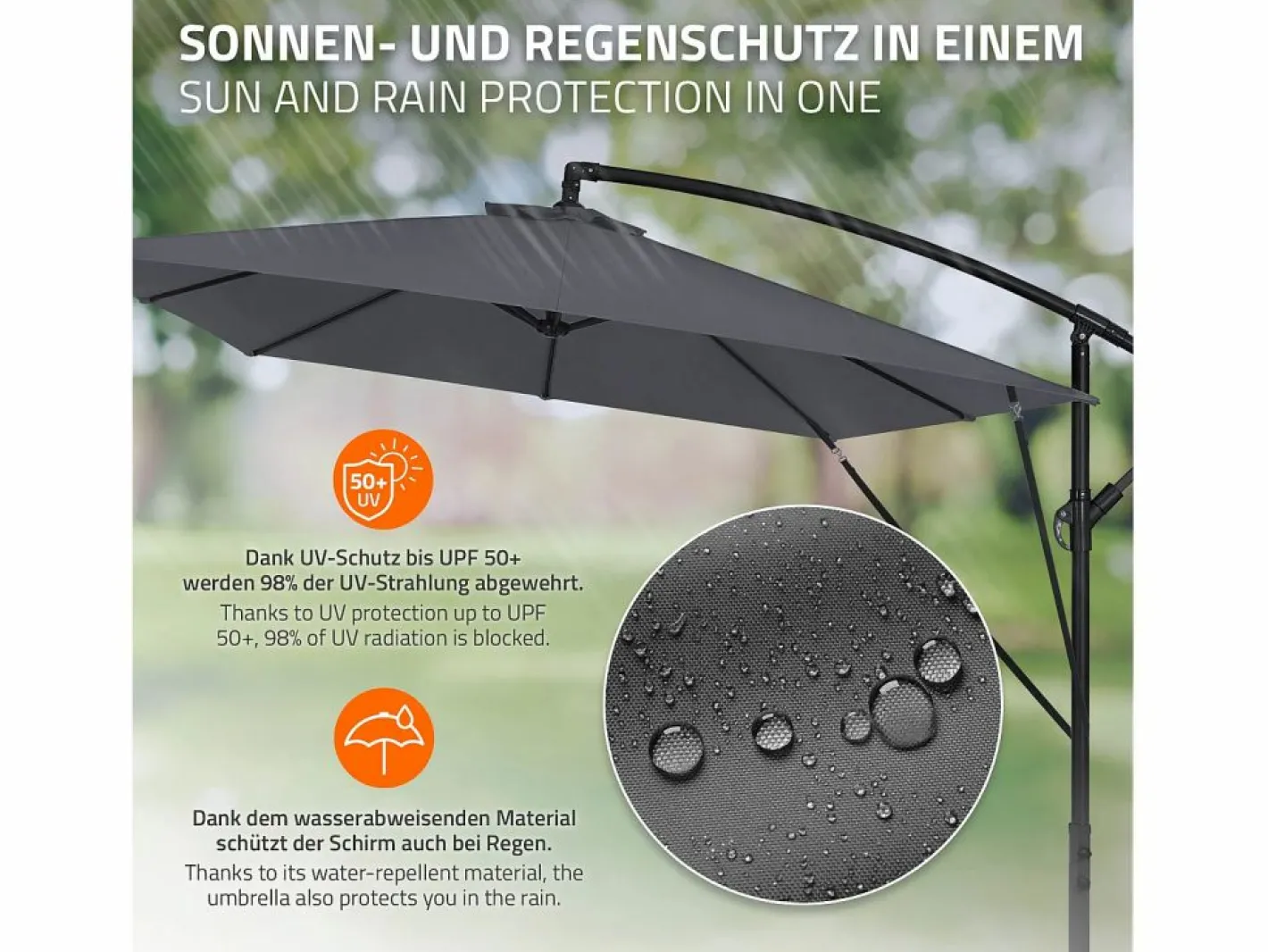 Sombrilla de jardín Ø330cm de aluminio antracita parasol volafiza de terraza con soporte, giratoria 360° e inclinable con manivela^ML-DESIGN Sale