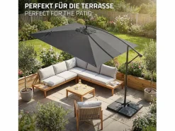 Sombrilla de jardín Ø330cm de aluminio antracita parasol volafiza de terraza con soporte, giratoria 360° e inclinable con manivela^ML-DESIGN Sale