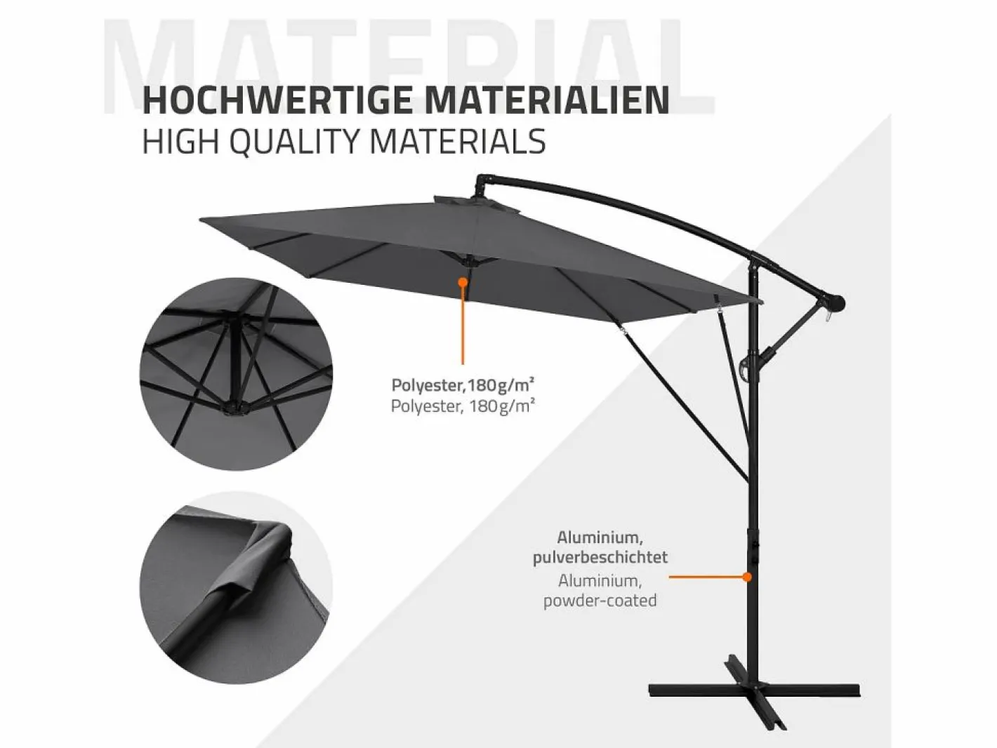 Sombrilla de jardín Ø330cm de aluminio antracita parasol volafiza de terraza con soporte, giratoria 360° e inclinable con manivela^ML-DESIGN Sale