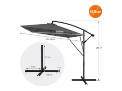 Sombrilla de jardín Ø330cm de aluminio antracita parasol volafiza de terraza con soporte, giratoria 360° e inclinable con manivela^ML-DESIGN Sale