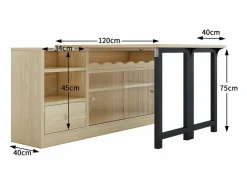 Mobiliario de bar, Buffet con mesa plegable retráctil - gran espacio de almacenamiento - Natural y Negro^ModernLuxe New