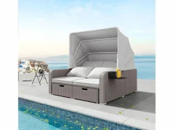 Mobiliario de jardín extensible - Sofá lounge de ratán PE con dosel ajustable - estructura de acero - Taupe^ModernLuxe New
