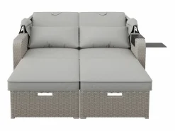 Mobiliario de jardín extensible - Sofá lounge de ratán PE con dosel ajustable - estructura de acero - Taupe^ModernLuxe New