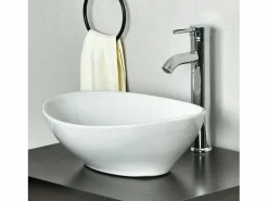 DripeX Moderno fregadero ovalado de cerámica, lavabo del baño, bandeja de lavado , 410x340x150 mm Blanco Best