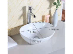 DripeX Moderno fregadero ovalado de cerámica, lavabo del baño, bandeja de lavado , 410x340x150 mm Blanco Best