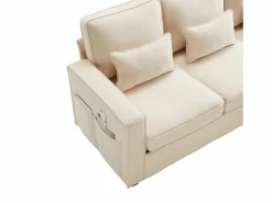 Moderno sofá recto de 4 plazas con bolsillos laterales y cojines - en tejido de lino - mueble de salón - Beige Best
